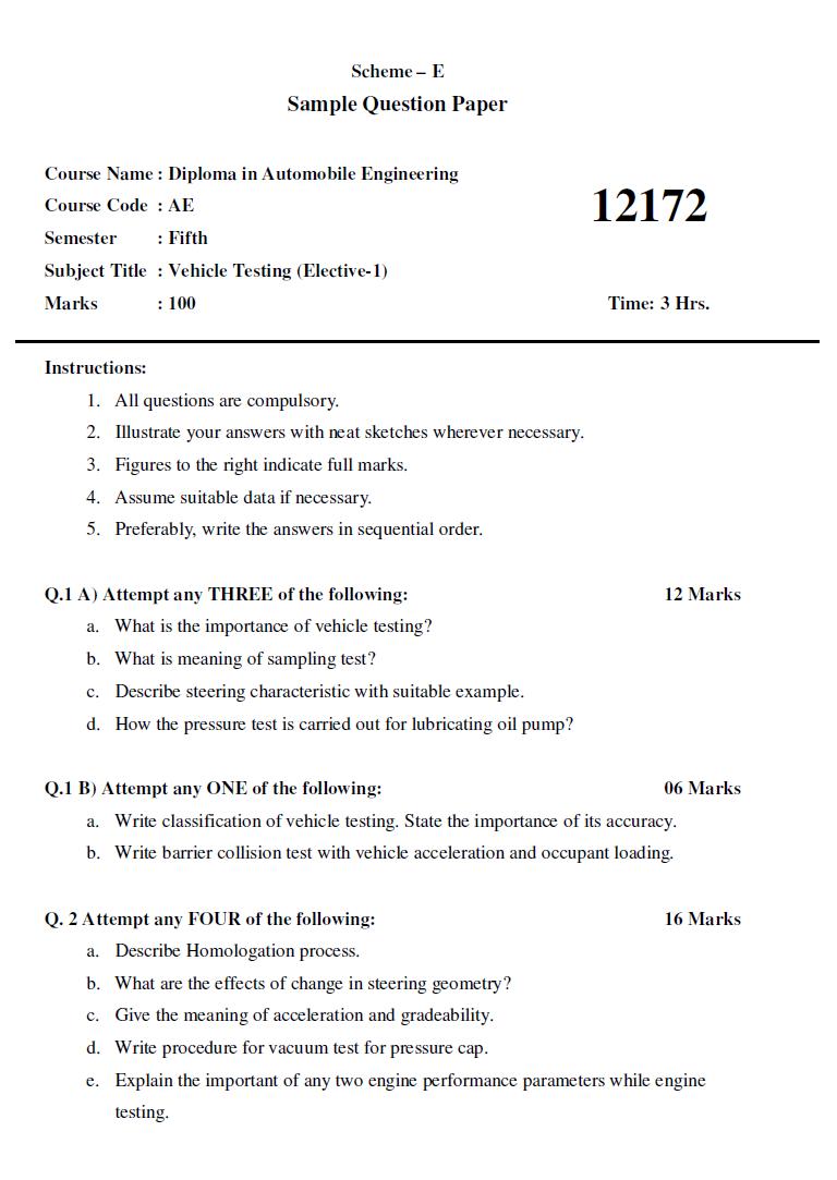 automobile engineering questions