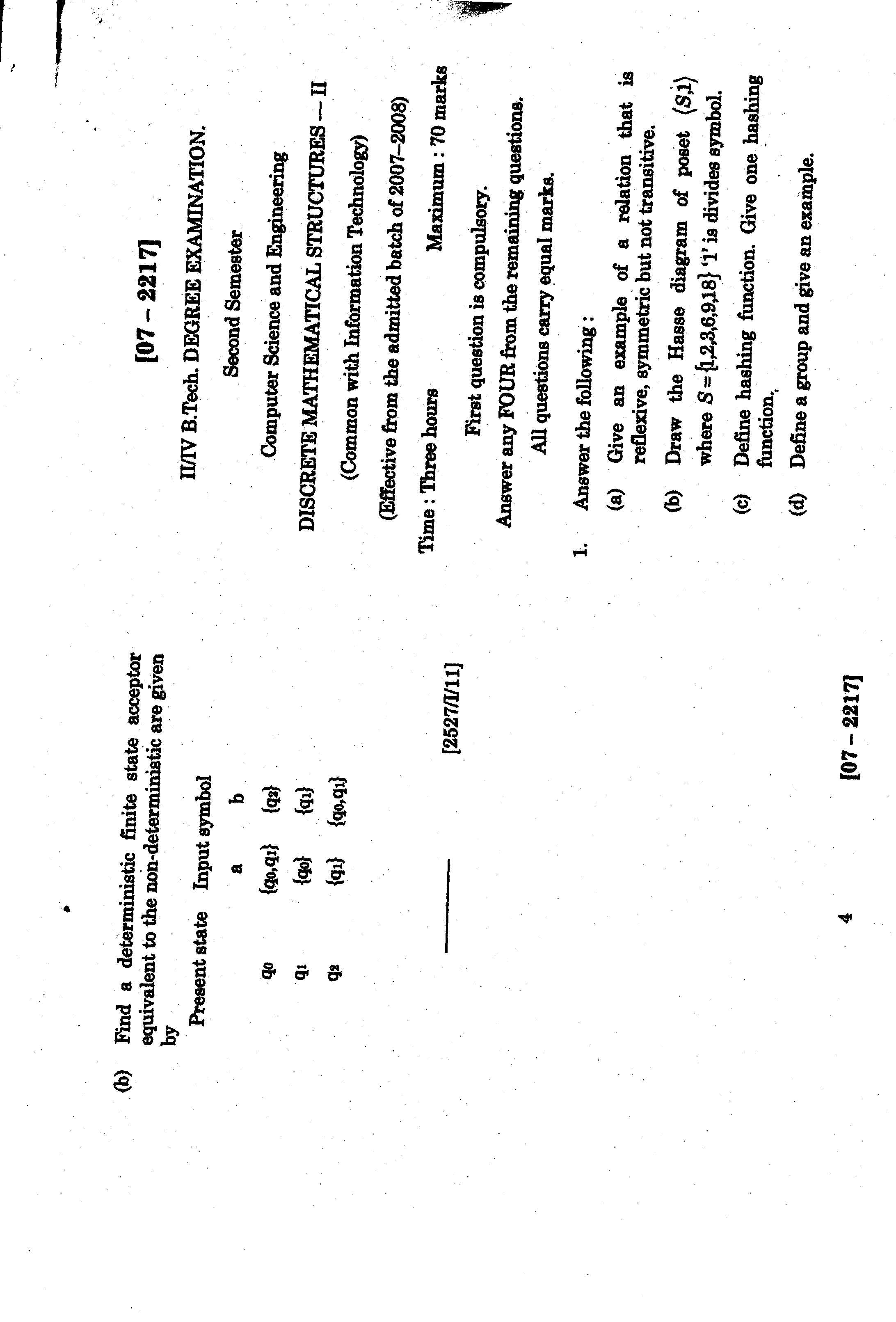 ... University Discrete Mathematical Structures-II model question papers